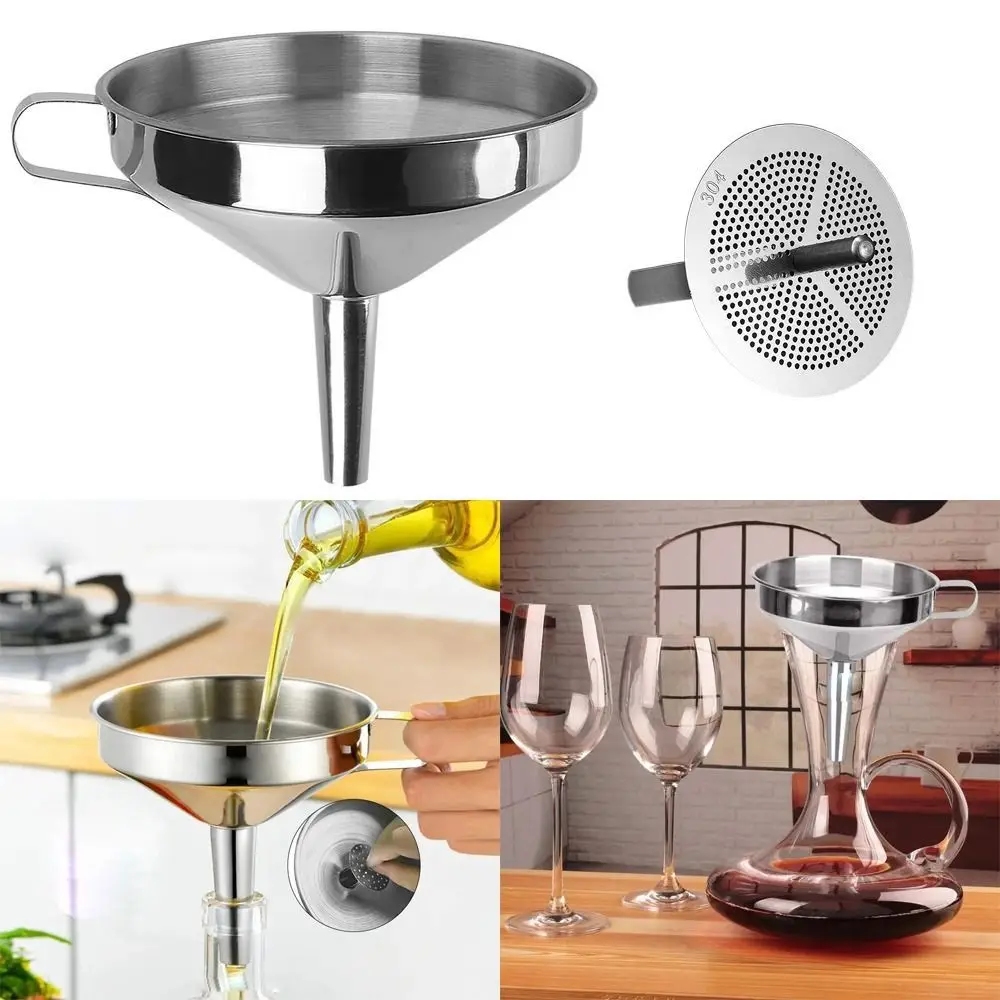 Wide Mouth Stainless Steel Funnel Spice Cooking Oil Filter with Detachable Filter Filter Funnel Wine Spill Tool Oil Spill