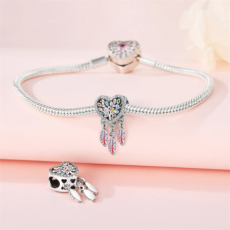 Fit Original Pandora Bracelet Inlaid Zircon Bead Charms 925 Sterling Silver Tree of life Bangle Jewelry Women Evening Party Gift