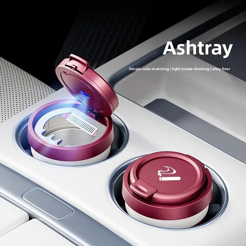 Multifunctional Car Ashtray Garbage Can with LED Light & Sealed Lid, Creative Personalized Auto Interior Storage Accessories