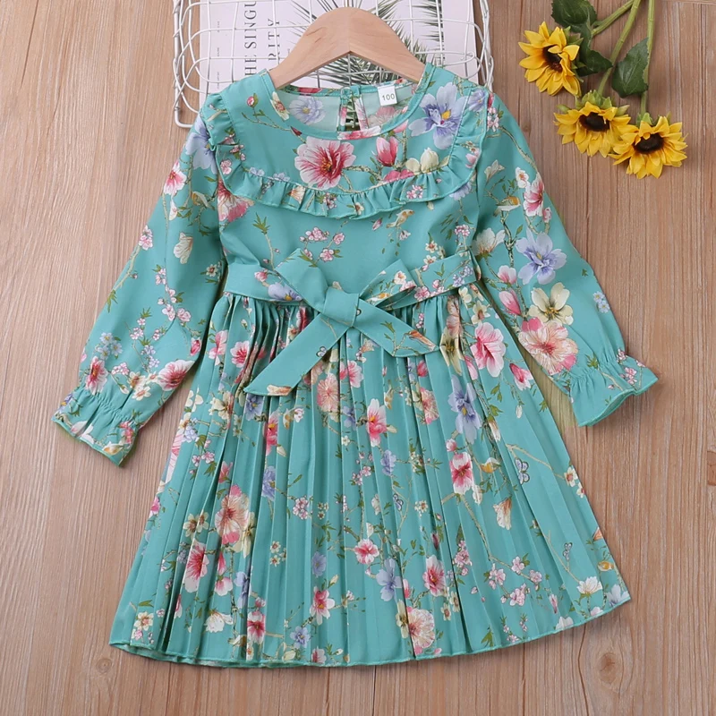 Early Spring Long Sleeved Dress Retro Wear Print Gentle High End French Style 2-6 Year Old Children\'s Clothing