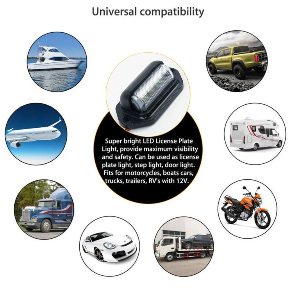 

2 Pieces 6-LED 12V License Plate Light Car Boat Truck Trailer Step 66x33x25MM Waterproof IP65 Auto Signal Lamp