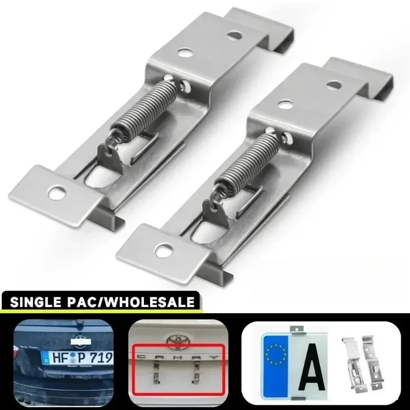 License Plate Holder Rectangular Stainless Steel Spring Loaded Car Number Plate Clamps Trailer Truck Clips for Secure Mounting