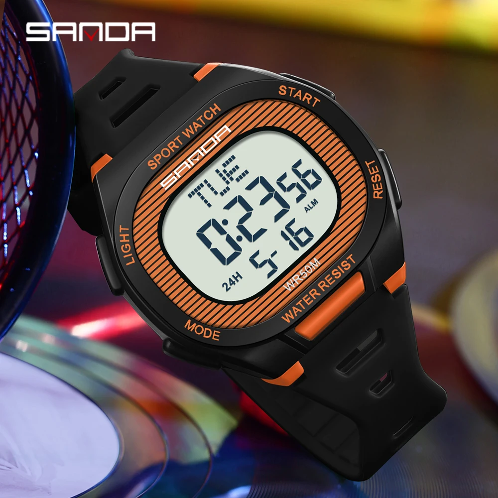 SANDA New 2195 Fashion Student Electronic Watch Sports Multi functional Waterproof LED Student Square Electronic Watch 2025