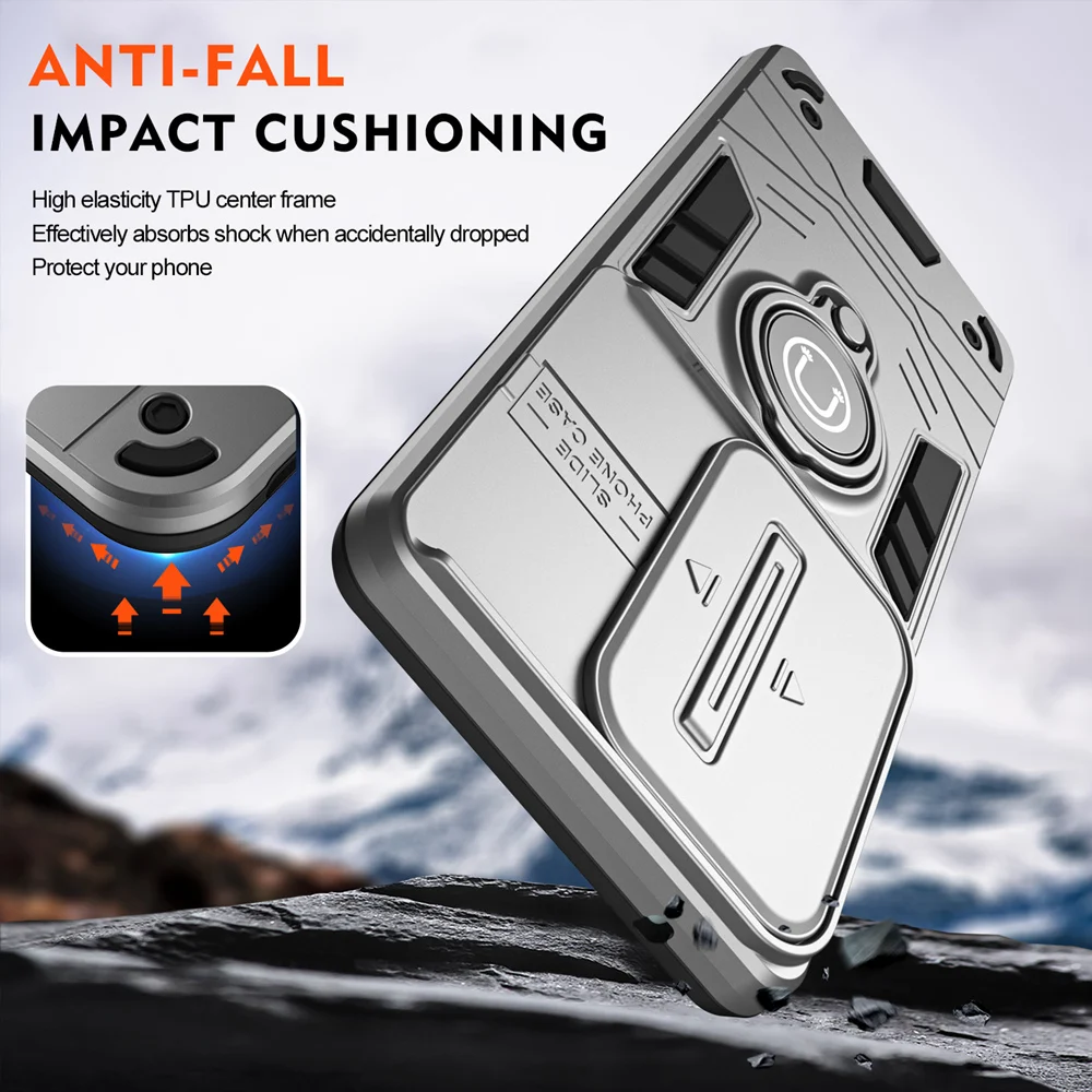 KEYSION Shockproof Armor Case for VIVO Y17S Slide Camera Lens Protection Ring Stand Phone Cover for VIVO Y17 Y16 Y15 Y12 Y11 image 4