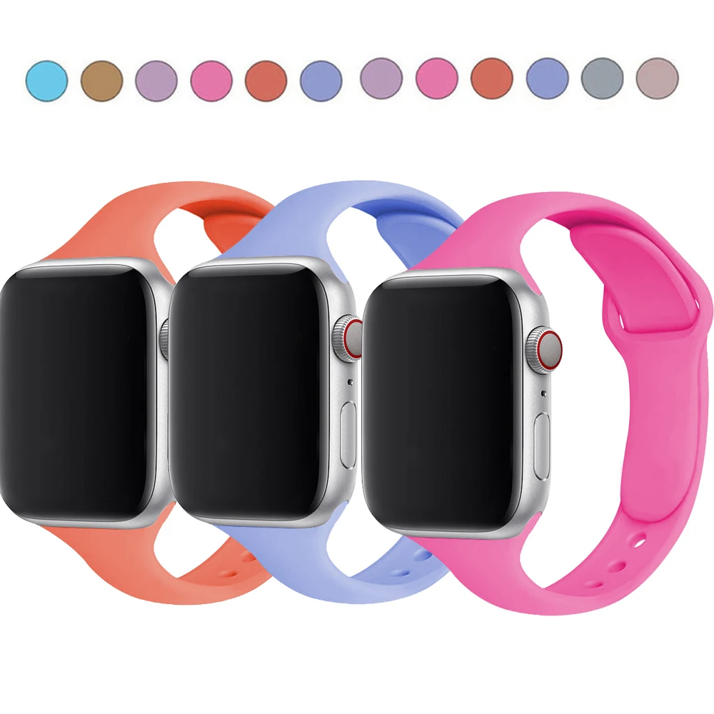 Ремешок силиконовый для apple watch, маленький монохромный тонкий браслет для apple iwatch series 7 6 se 5