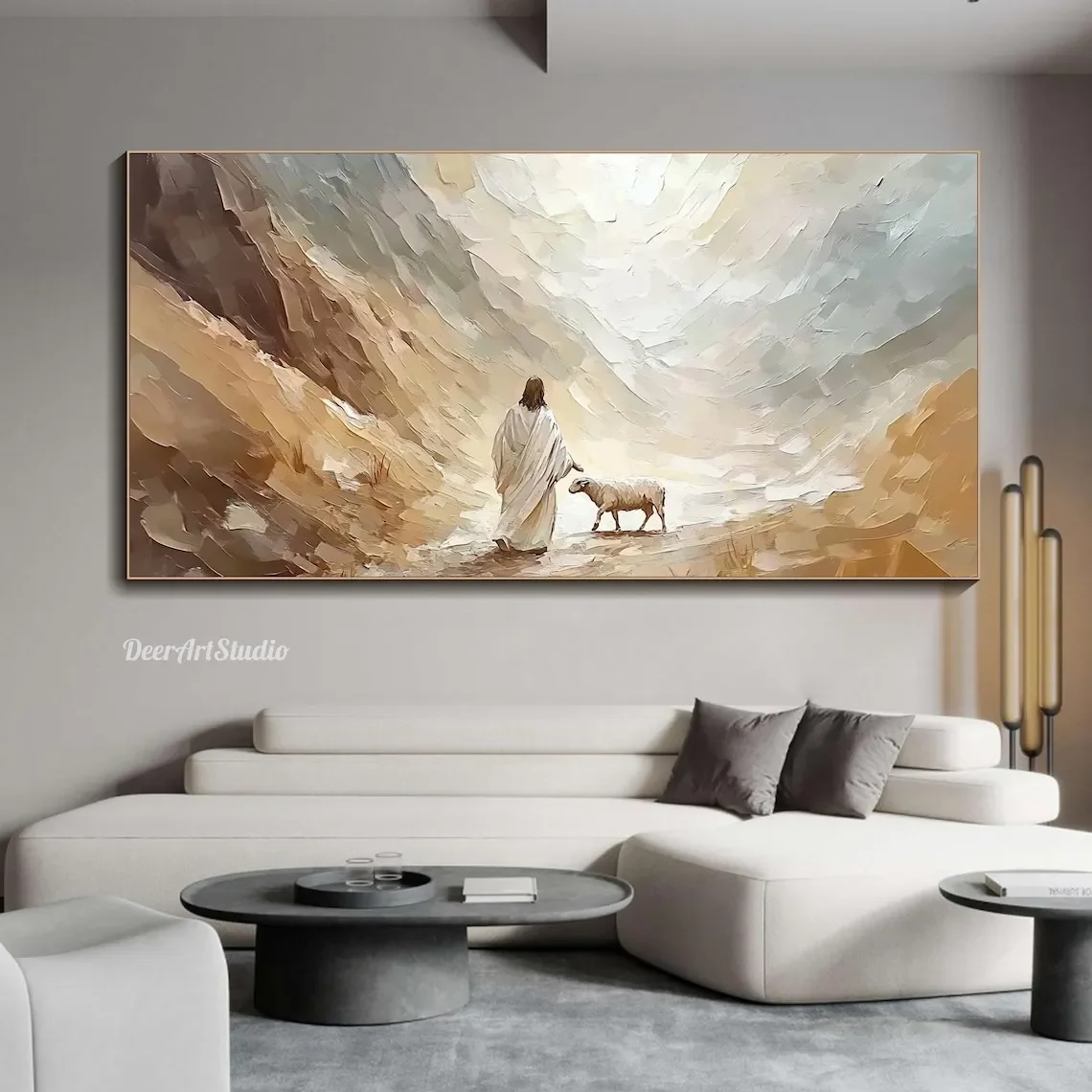 1pc Frameless Canvas Painting 3D Textured Canvas Painting Wall Art Inspirational Pastel Jesus in Nature Christian Faith Wall