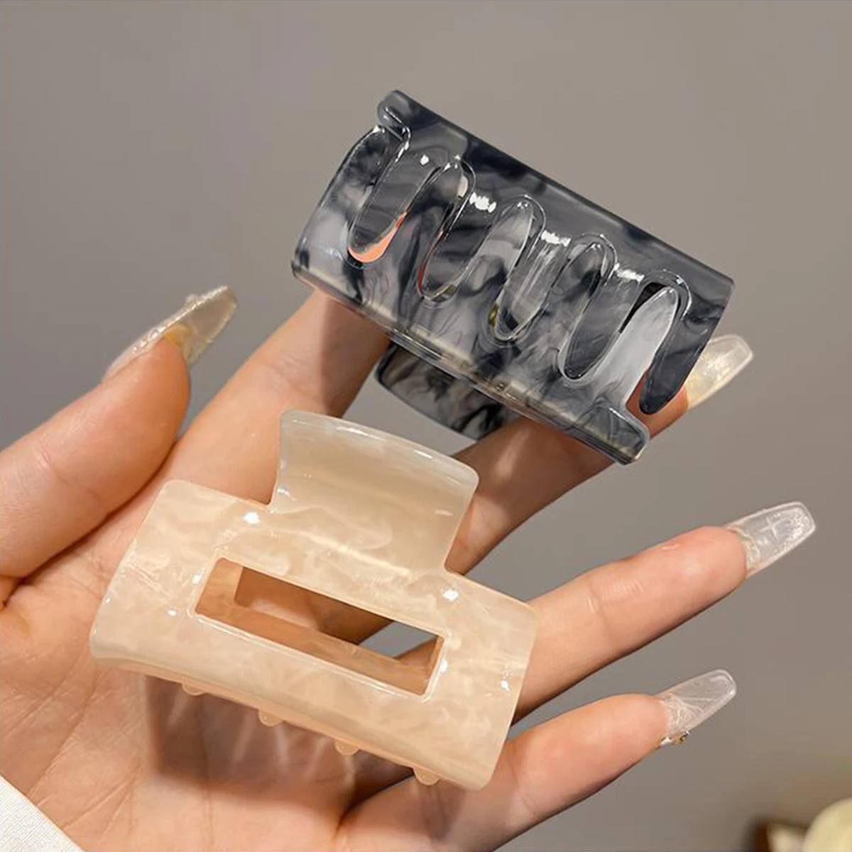 قطعة واحدة من مشبك شعر من الأسيتات المتدرج الملمس الرخامي على الطراز الكوري، دبوس شعر عالي الجودة متعدد الاستخدامات بنصف ما يصل