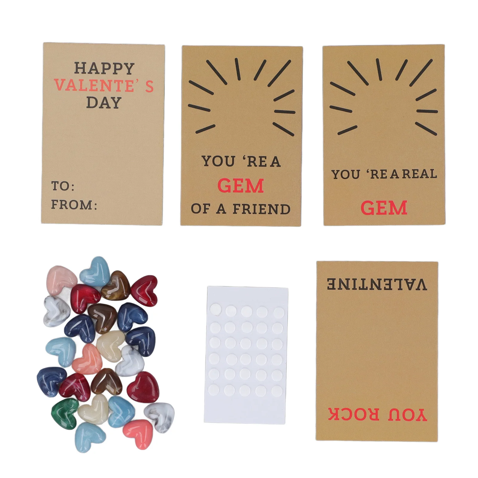 ZK20 Valentines Cards with Heart Shape Stone Communication Interaction Marble Exchange Card for Couple