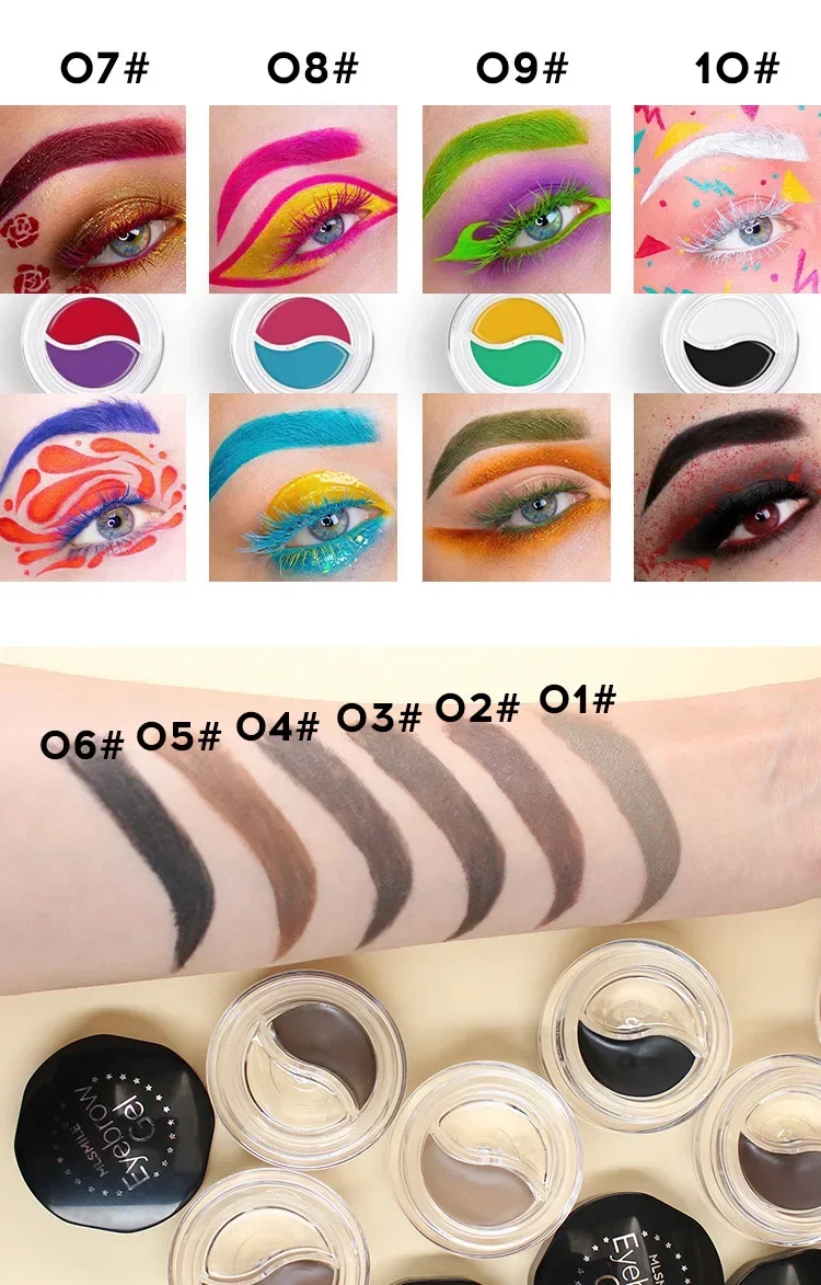 Eyebrow Cream Colorful Smooth Eyebrow Pomade Gel Long Lasting Waterproof Eyeliner Gel Eye Brow Cosmetics with Eyebrow Brush