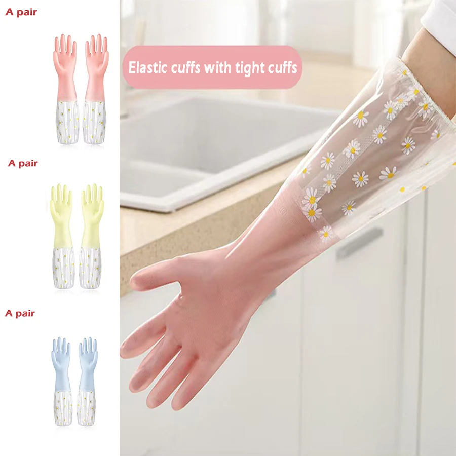 

Long Sleeve Rubber Gloves, 1 Pair Reusable Dishwashing Gloves, Kitchen Oven Pet Cleaning Thicked Glove Household Supplies