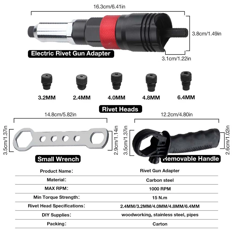 Electric Rivet Gun Portable Rivet Nut Gun Drill Adapter For Electric Drills Home Plug-in Riveting Tool 2.4/3.2/4.0/4.8/6.4mm