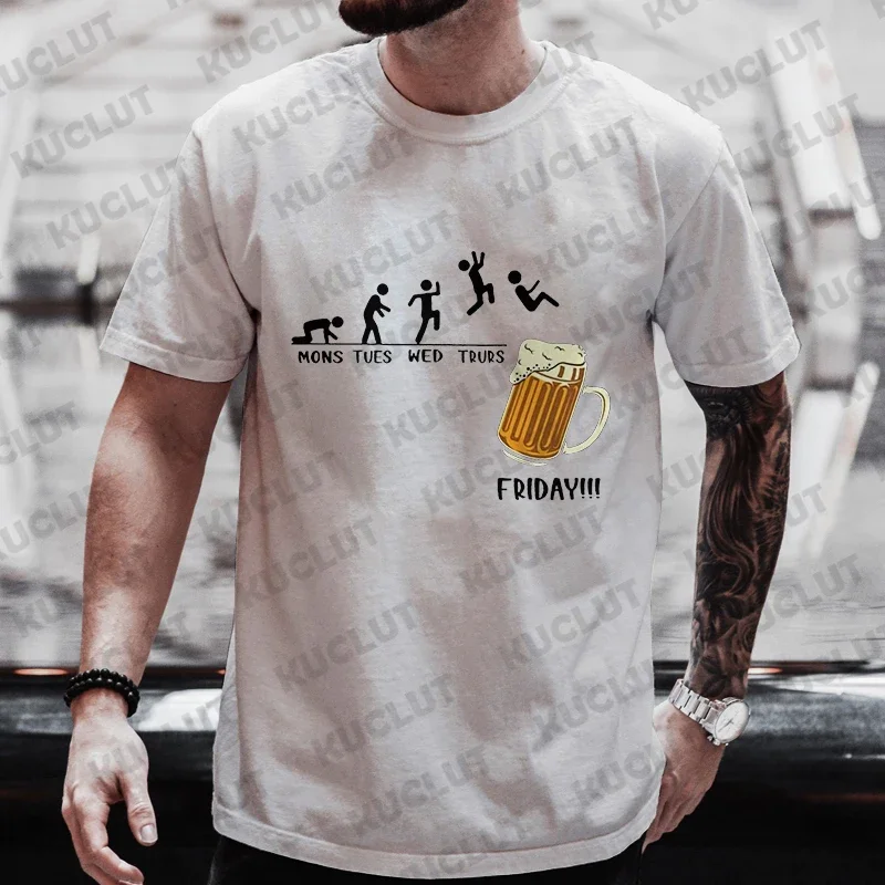 Men T-shirt Friday Beer Funny Graphic Y2k Tops Weekend Beer Drinking Lover Party Team Tees Plus Size Matching Outfit Streetwear