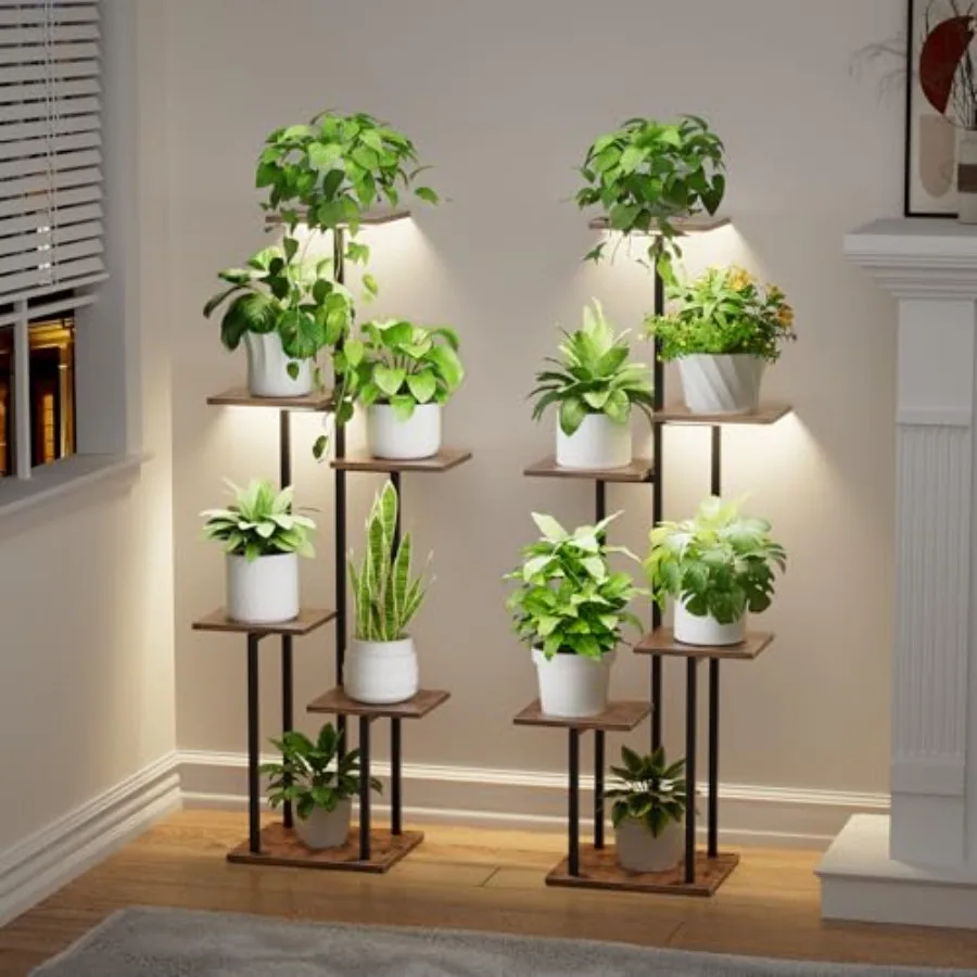 Plant Stand Indoor with Grow Light - 2 Pack Metal Plant Shelf for Indoor Plants Multiple, 6 Tiered Corner Plant Stand Shelves,