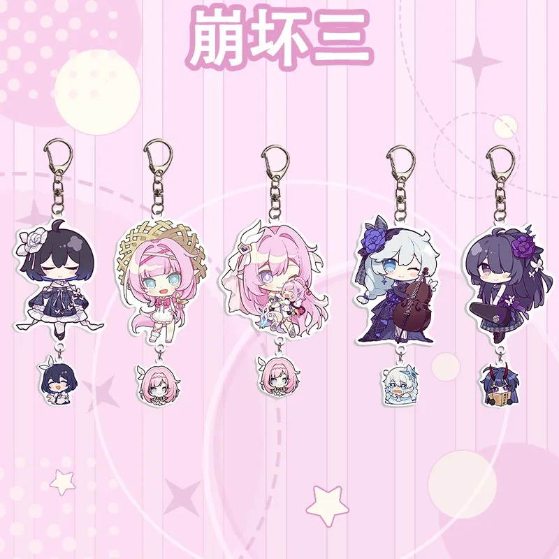 Anime Game Honkai Impact Keychain Collapse Raiden Mei Bronya Zaychik Cosplay Acrylic Keyring Bag Pendant Accessories