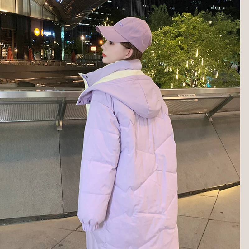 Hooded Down Cotton Coat Women Winter 2025 New Warm Clothing Windproof Jackets Mid-Length Oversize Bread Top Thick Outwear Female