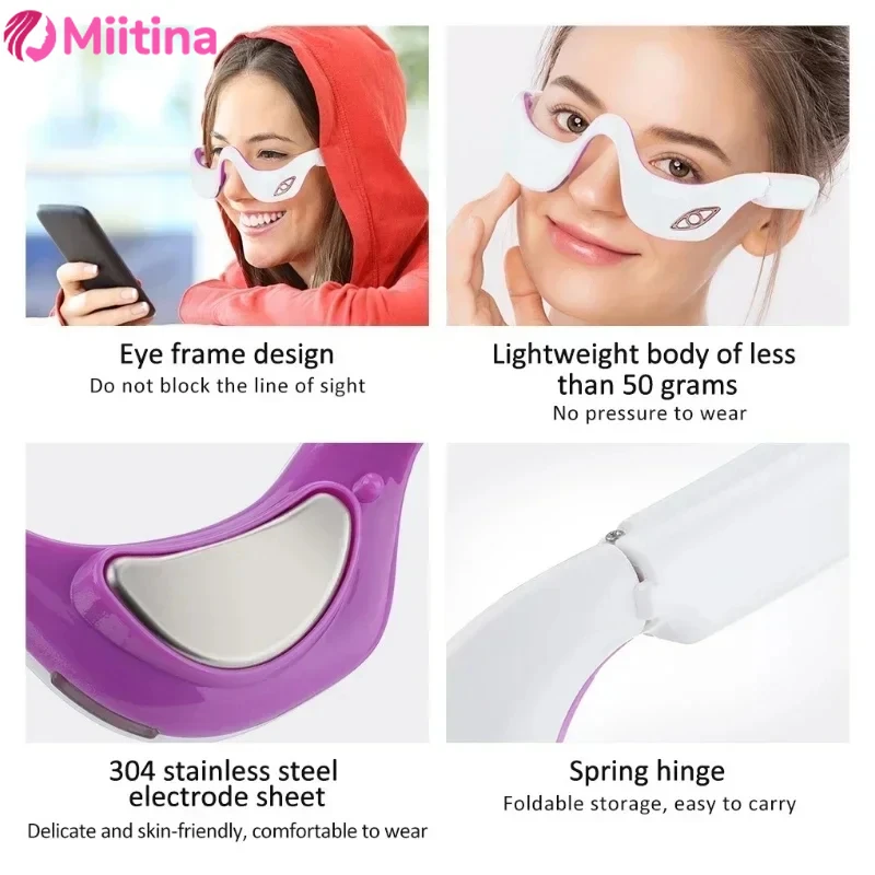 Miitina LED Microcurrent Pulse Eye Massager Relieves Eye Fatigue, Fades Dark Circles, Wrinkles, Heat Treatment,Eye Beauty Device