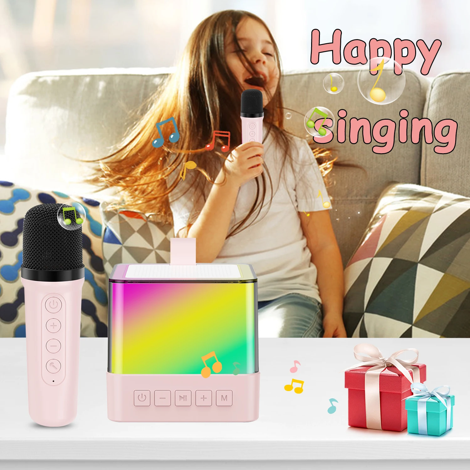 Karaoke máquina com alto-falante para crianças, microfone de brinquedo para crianças, Kingci Player, meninas microfones, navio livre