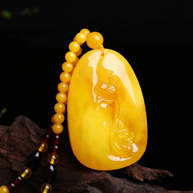 Amber Honey Wax Buddha Hand Flower Pendant for Men and Women