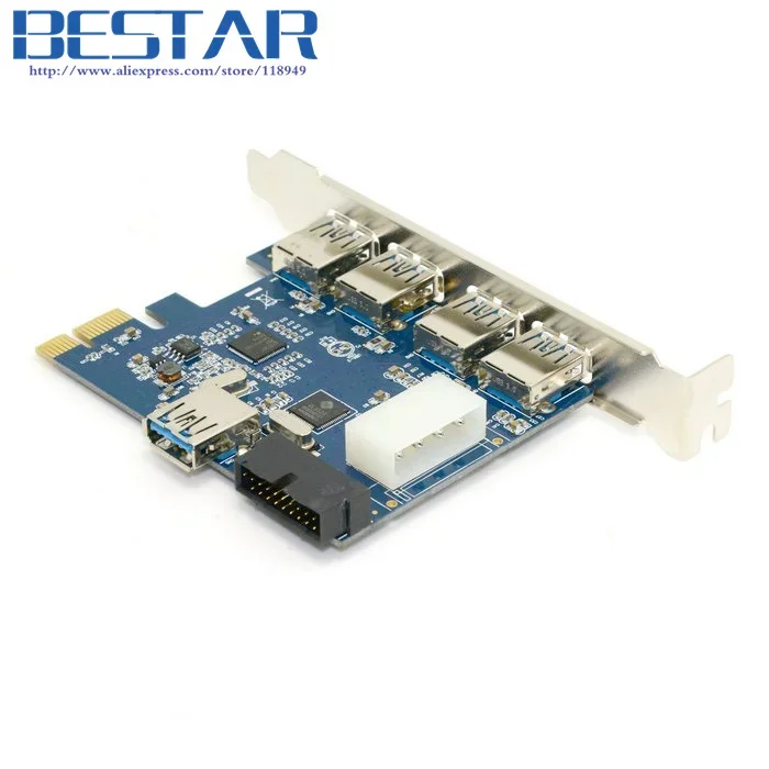 USB 3.0 PCI-E Pcie Pci Express PCI 7 พอร์ต 5Gbps Super Speed Express การ์ดอะแดปเตอร์ 5 พอร์ต + 20 Pin Controller