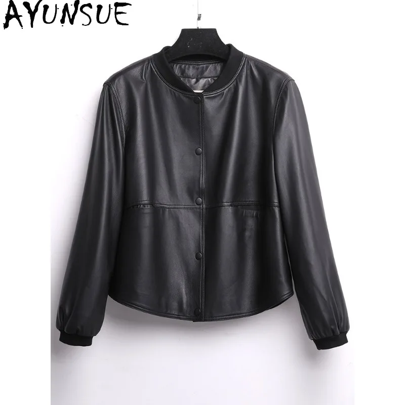 AYUNSUE, chaquetas de cuero auténtico para mujer, Tops holgados de manga larga para primavera y otoño, chaqueta negra de piel de oveja a la moda, ropa para mujer, Casaco