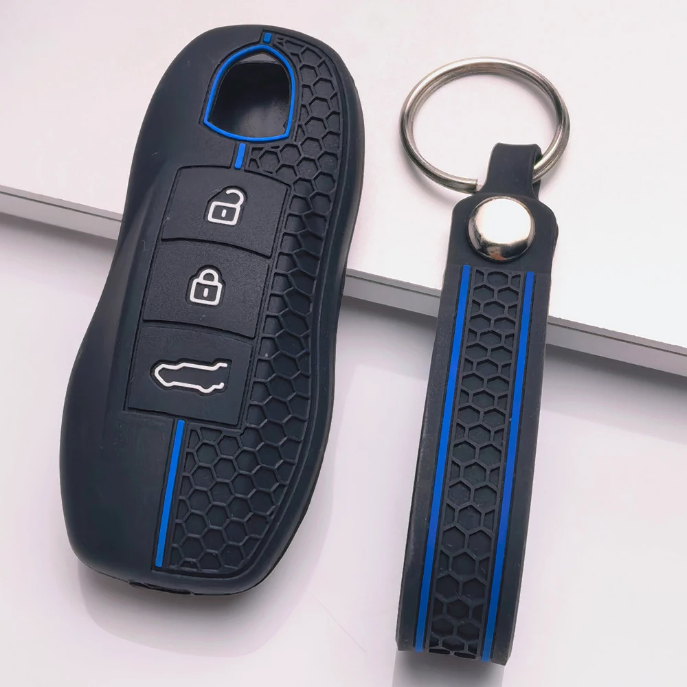 Key Fob Cover for Porsche Cayenne Macan Panamera Boxster 911 Cayman with Keychain Anti-Scratch Shockproof Soft Grip Easy Install