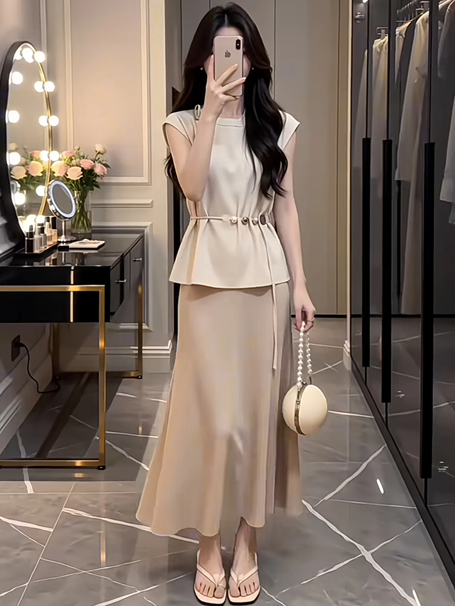 Casual round Neck Short Sleeve T-Shirt High Waist Short Skirt Two Piece Set Slimming Effect Breathable Comfortable Summer Outfit