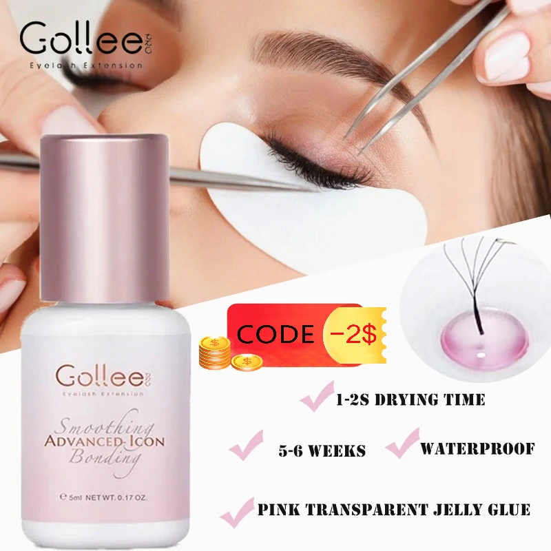 

Gollee Pink Transparent Eyelash Glue Fast Drying Glue Salon Pro Eyelash Extension Glue Waterproof Professional Eyelash Supplies