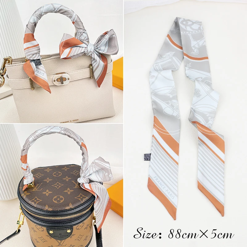 European Spring New Carriage Geometric Stripe Women\'s Twill Ribbon Scarf Binding Bag Handle Ribbon Hair Band Small Scarf