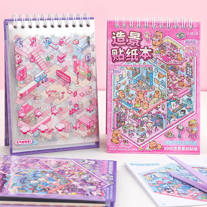 مجموعة 10 في 1 لمشهد مصغر، مادة كابينة مجسمة ثلاثية الأبعاد، ملصقات يدوية لطيفة لتخفيف الضغط