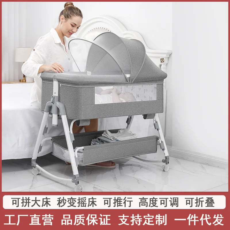 

Multi Functional Foldable Baby Crib Mobile Portable Baby Bed Newborn Crib European Style Spliced Large Bed