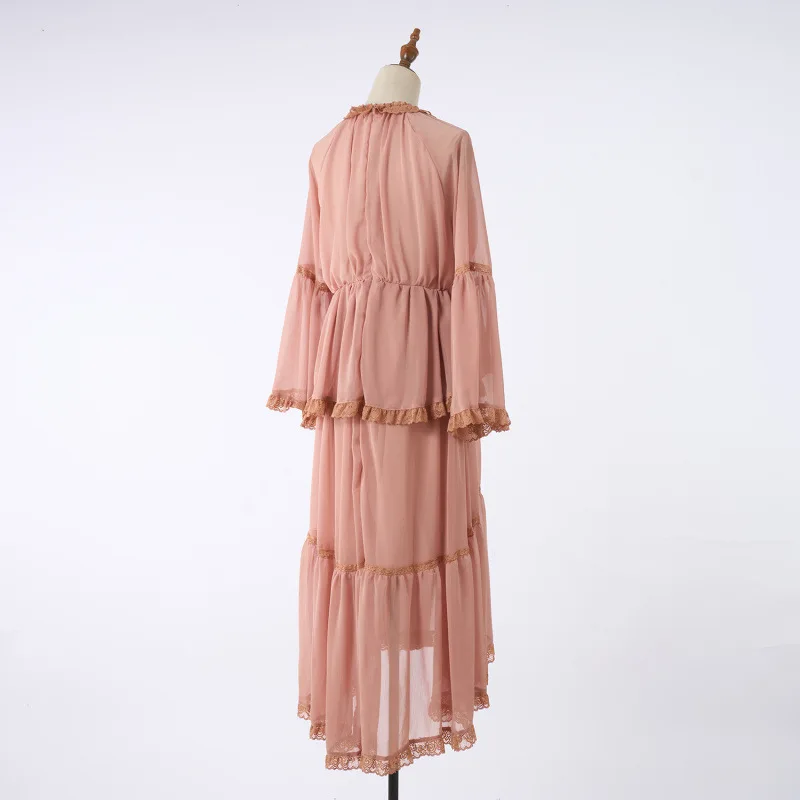 Marguerite à motifs Long Dr avec décorations en dentelle T-shirt couleurs disponibles Street Sle Polyester Long Sve Maxi...