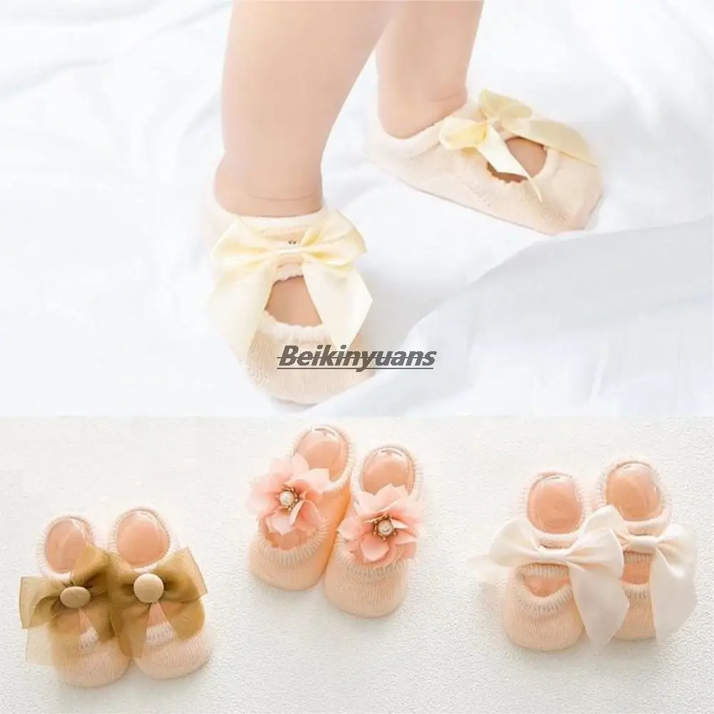 3 Pairs Bowknot Socks Baby Girls Cotton Lace Flower Princess Short Floor Socks For Toddler Kids Newborn sokken