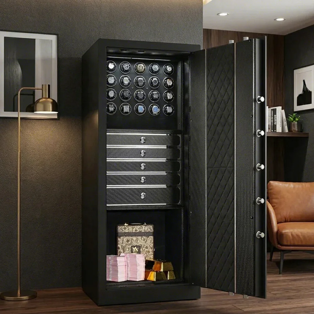 Luxury Watch Winder Safe Automatic Winding Money Jewelry Box Anti-theft Collection Cabinet With Fingerprint unlock Custom Logo