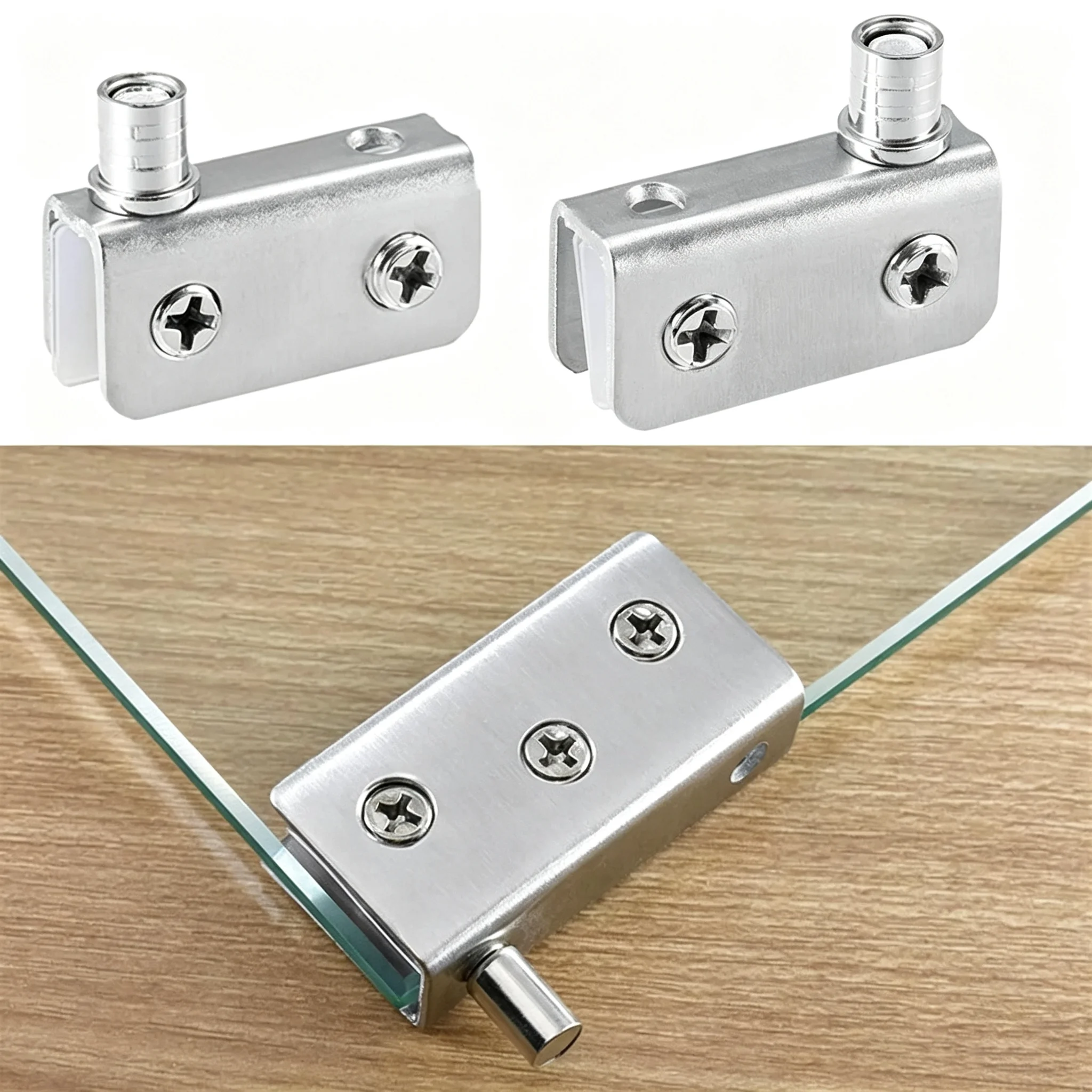 4/2/1Pair Glass Pivot Hinge Rotation Stainless Steel Wine Cabinet Door Hinges Clamp Shaft Hidden Hinge for Glass Thickness 5-8mm