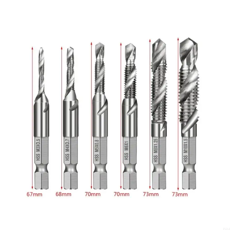 2025 NOUVEAU 6PCS M3-M10 VIS À TAP DROY BITS HSS Taps CounterSink Deburr Set Metric Combination Bit 1/4inch Changement