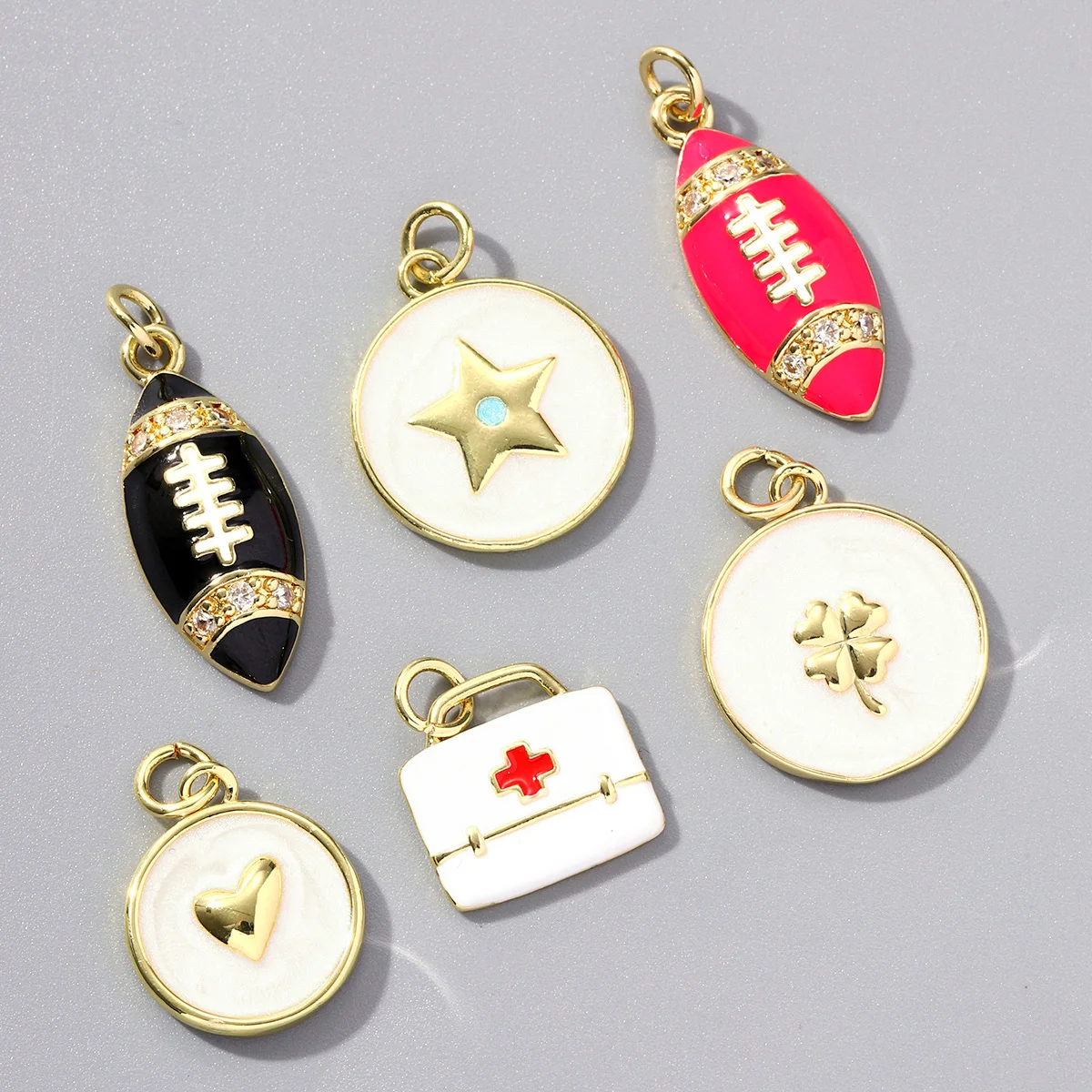 5pcs/Lot Enamel Star Clover Pendant Wholesale Fashion First Aid Kit DIY Charms Necklace Bracelet Making Women CZ Rugby Jewelry