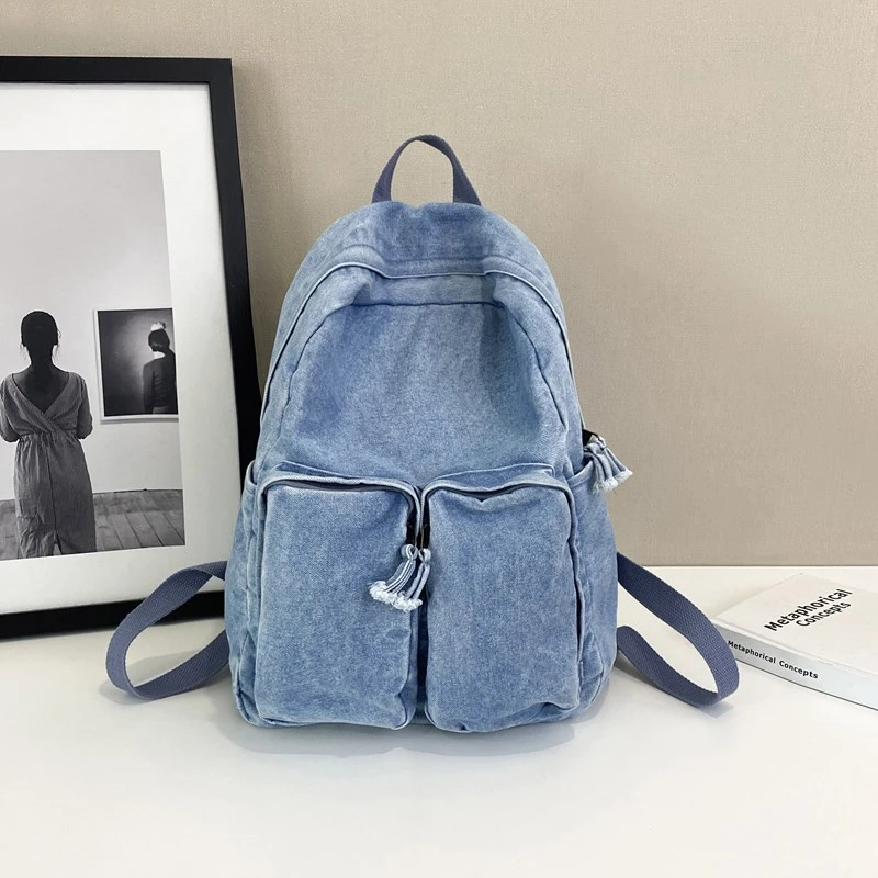 

Denim Zipper Casual Fashion Backpacks Solid Large Capacity 2025 High Quality Women's Bags Versatile High Quality Backpacks