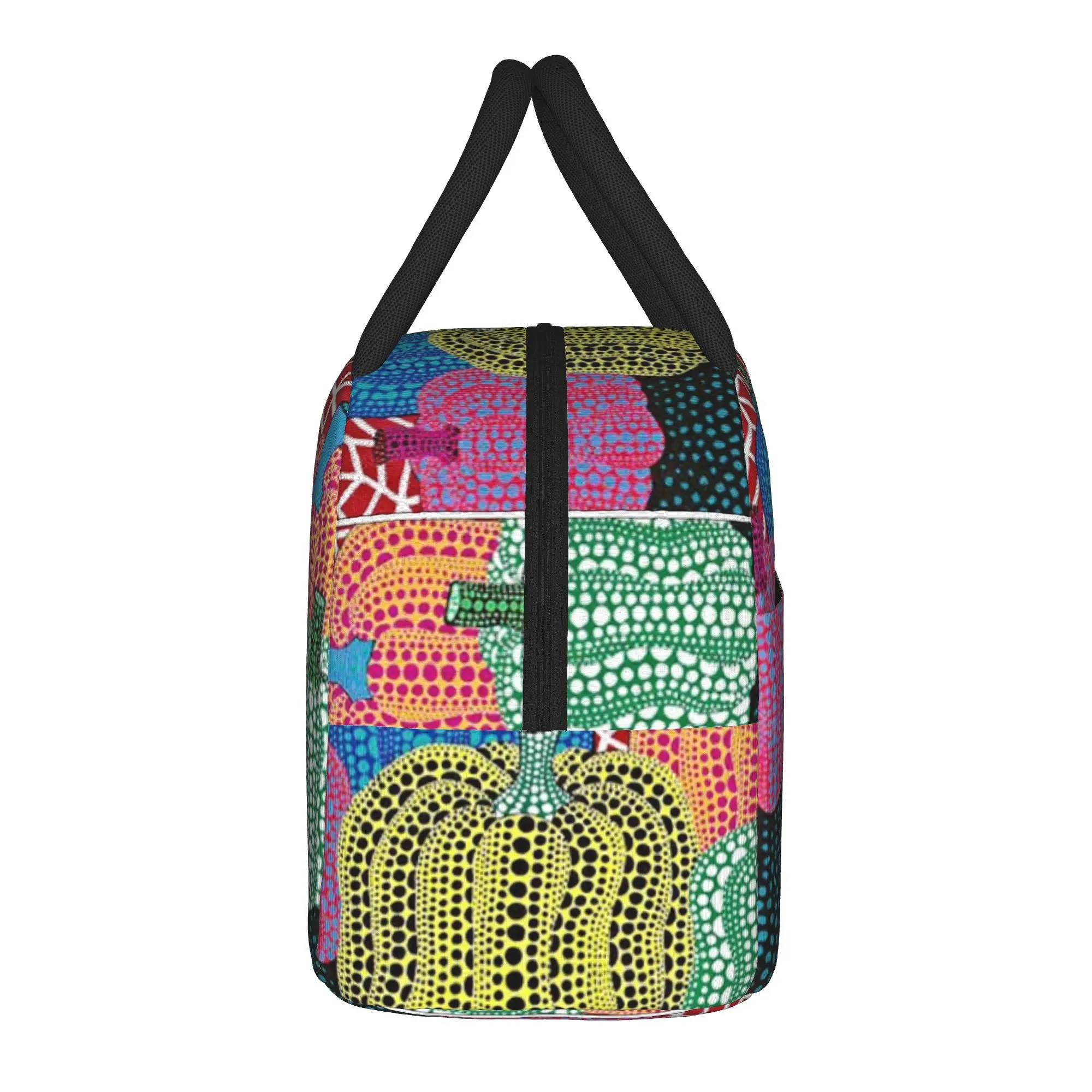 pumpkin Insulated Lunch Bags Cooler Bag Meal Container Yayoi Kusama Art Abstract Dots Pumpkin Polka Pop Aesthetic Tote Lunch Box