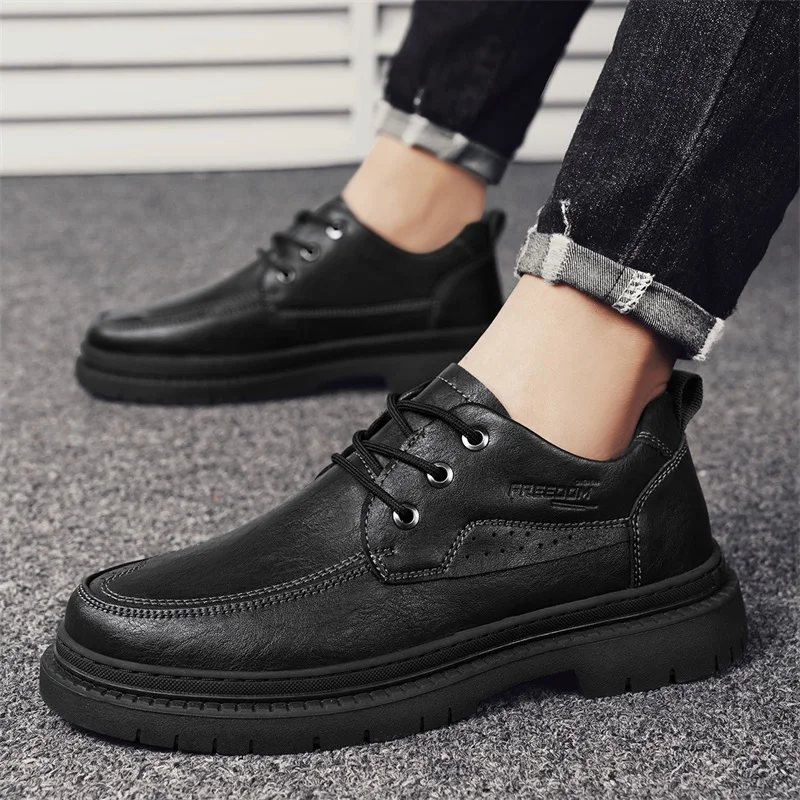 Handmade Genuine Leather Shoes Autumn Winter Vintage Style Casual Men Shoes Lace-Up Ankle Hiking Shoes Shoes for Men Men Boots
