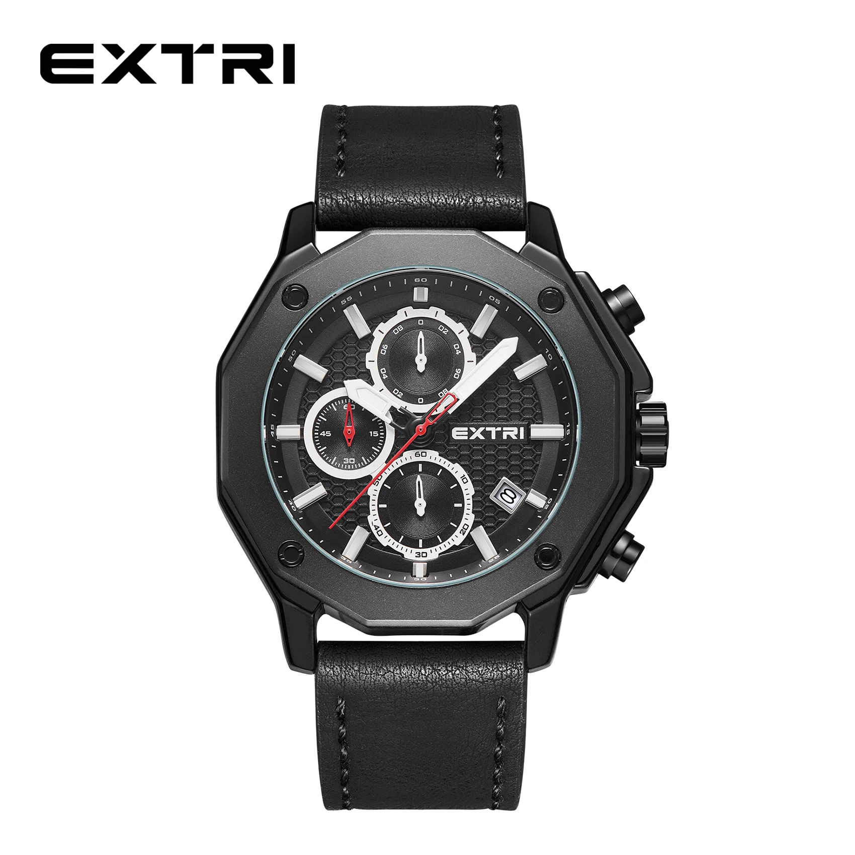 

Extri Men Watch Leather Strap Fashion Branded Luxury Quality Quartz Movement Waterproof Relojes with Metal Box