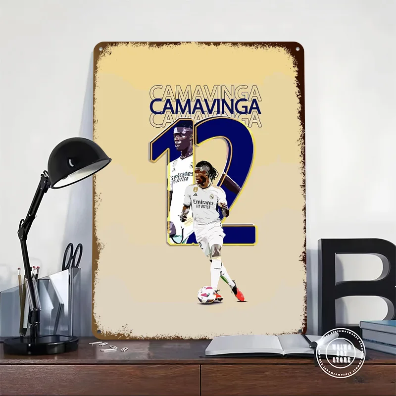 Camavinga Football Art 3D Texture Printed Poster Custom Vintage Metal Tin Plate Sign for Wall Art Gamer Decoration Room Man Cave