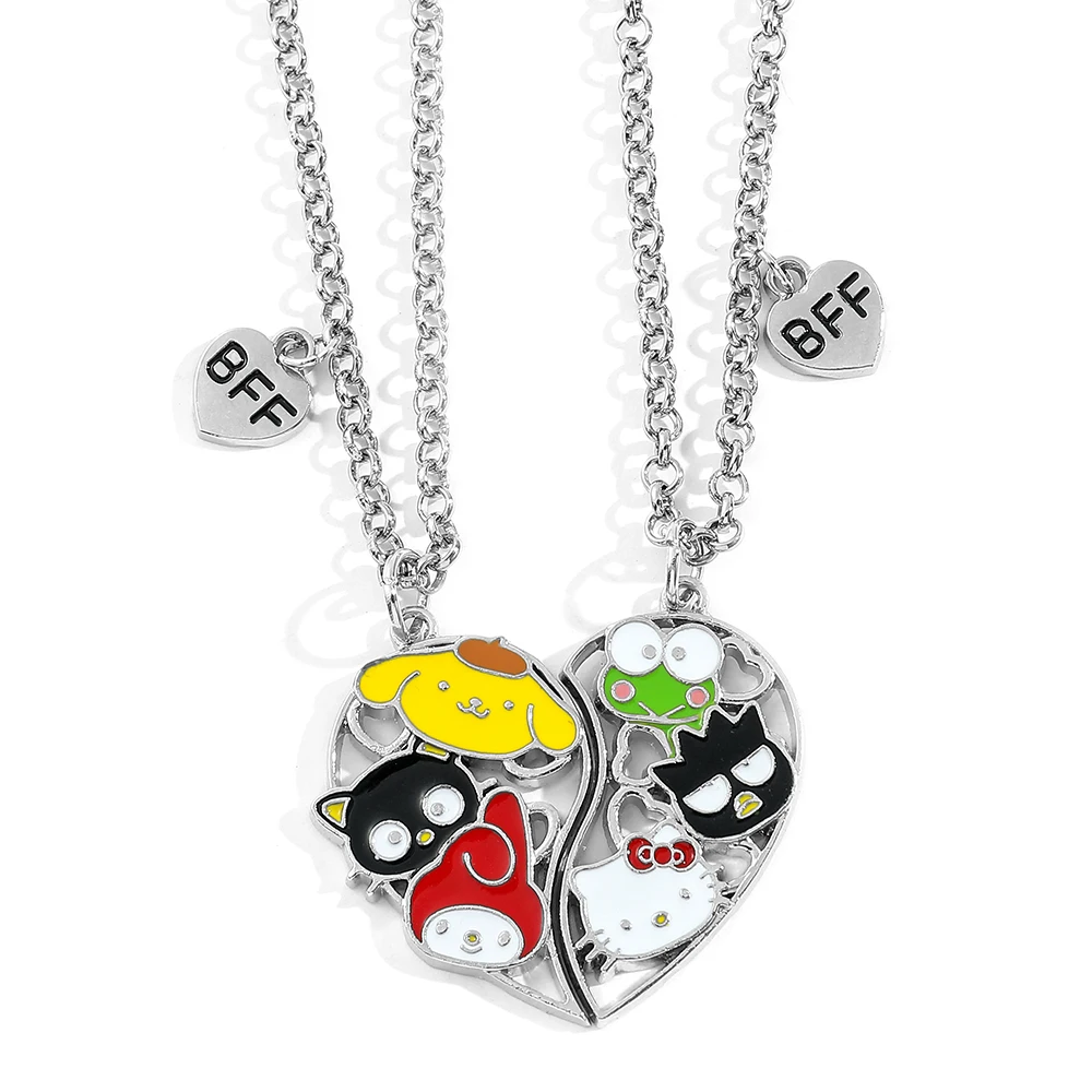 2pcs Hello Kitty Melody Couple Set Necklace Anime Cartoon Peripheral Heart Hollow Out Pendant Neck Chain Festival Gift for Lover