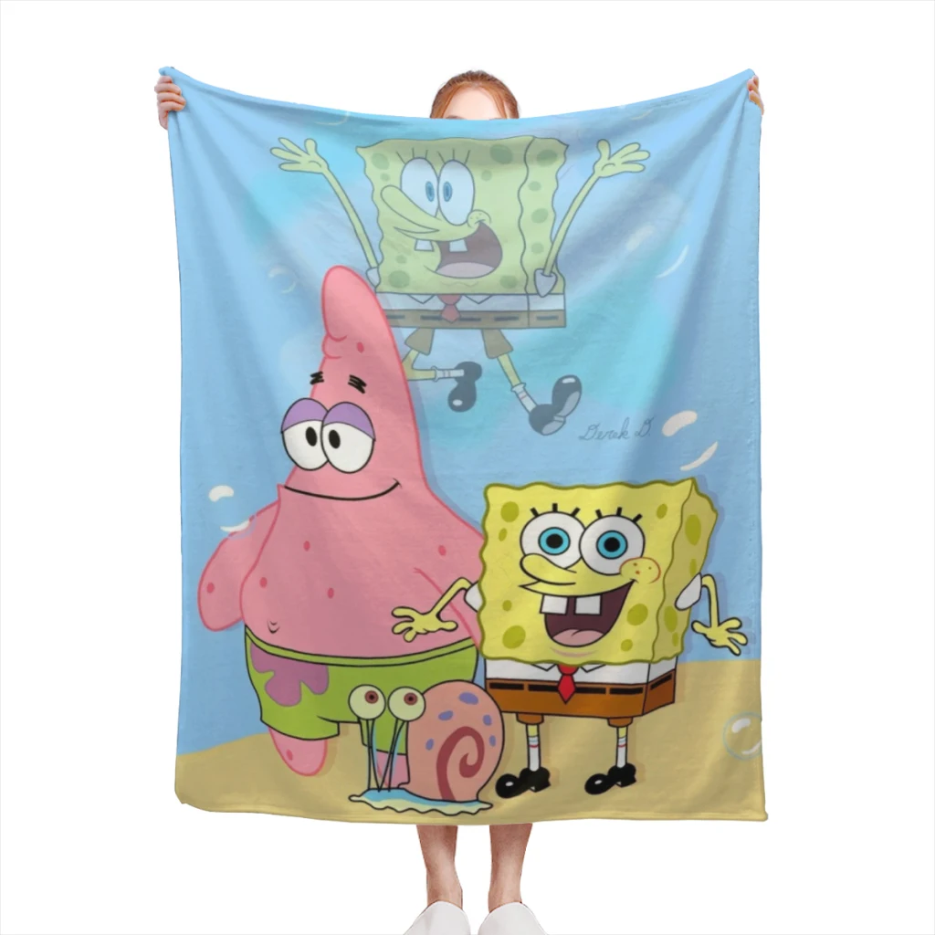 SpongeBob Medium Blanket Soft comforter sets throw for Couch Warm Flannel Blankets Bedroom Décor