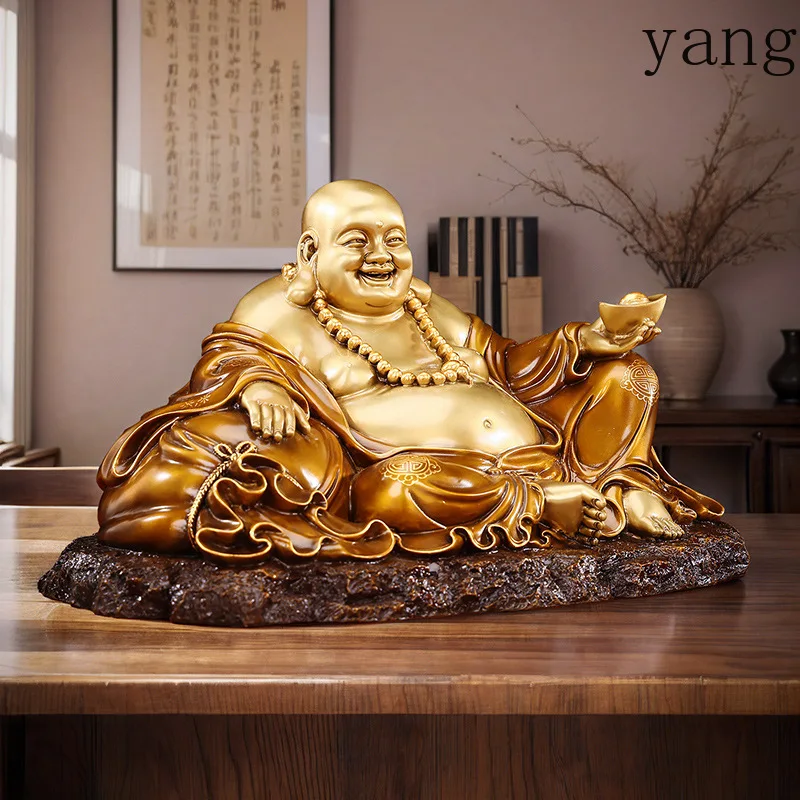 CX Brass Maitreya Buddha Ornament Crafts Big Belly Laughing Buddha Cloth Bag Company Opening Ornament
