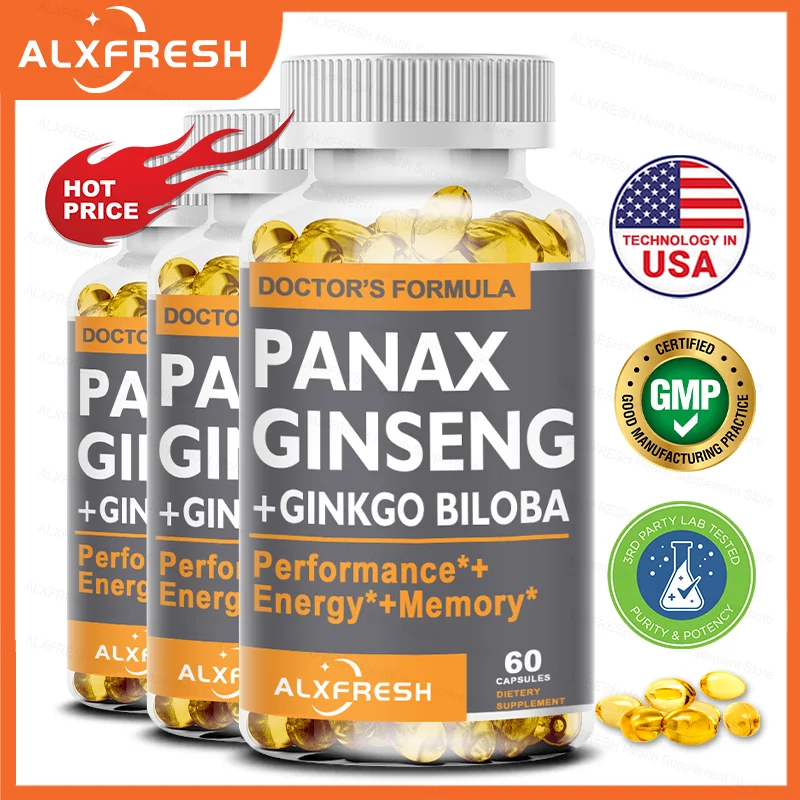 Ginseng Ginkgo Biloba - Endurance, Stamina Men Performance and Stress Relief Mental Brain Health Supplement