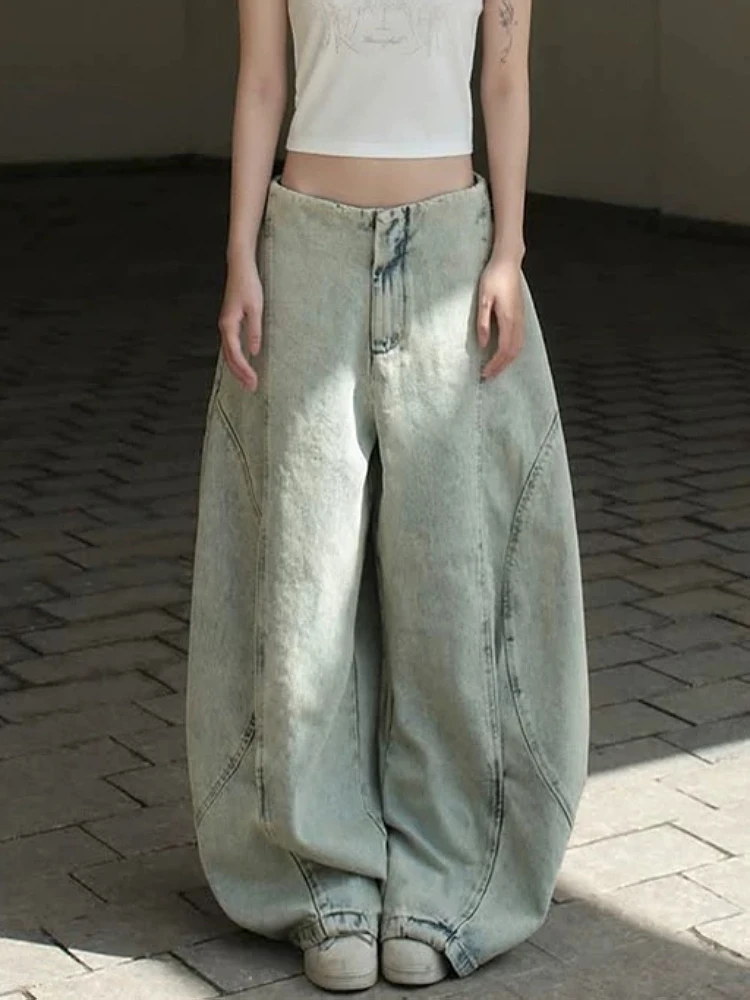 

Large Size American Retro Waed Knife Jeans Women's Lazy Loose Slimming Dra Floor-Length Wide Leg Pants Trendy