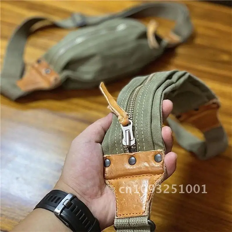 

Canvas And Genuine Leather Chest Bag For Men Male Vintage Small Travel Crossbody Pouch Bags Shoulder Handmade Casual Bag Sports