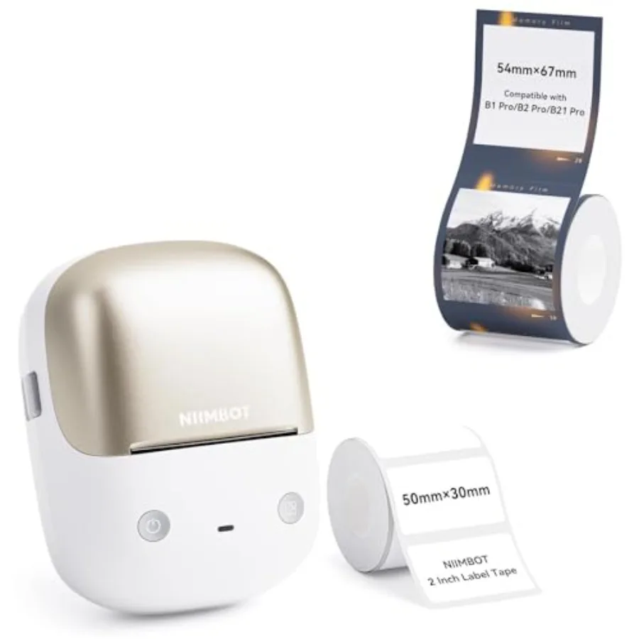 

Портативный Bluetooth-принтер этикеток B2 Pro Gold с фотобумагой 54x67 мм, 300DPI, для фото и наклеек