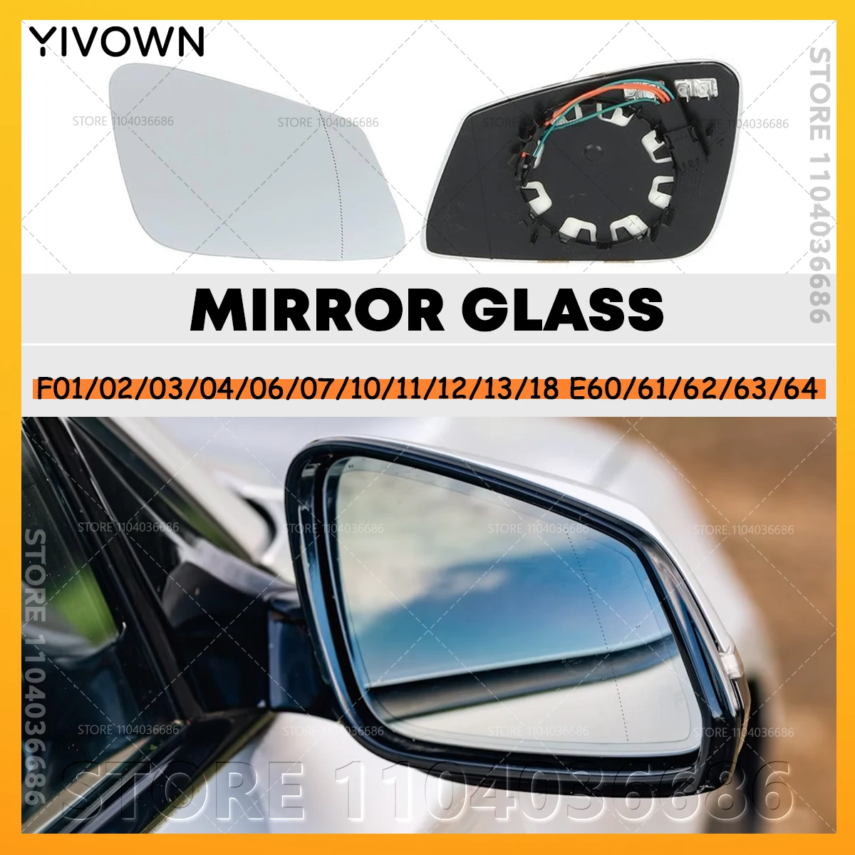 For 2008-2018 BMW 5/6/7 (F01/02/03/04/06/07//10/11/12/13/18 E60/61/62/63/64) Heated Mirror Glass 4 Pins 51167186587 51167186588