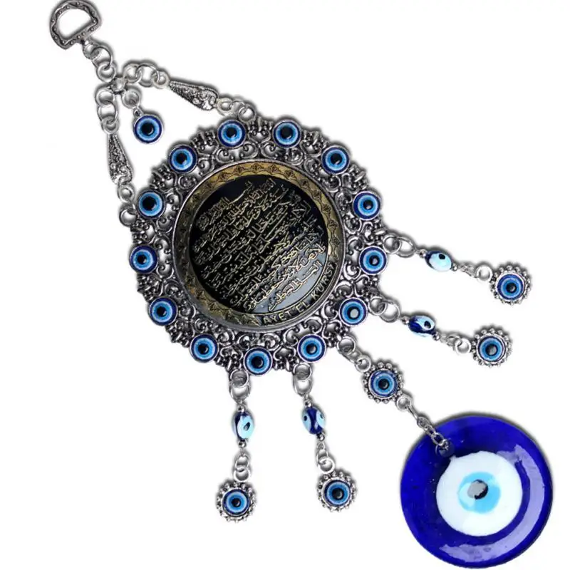 Unique Metal Fatima Hand Pendant with Blue Eye Handmade Blue Eye Hanging Decoration for Home Wall and Car Good Luck Amulet Gift